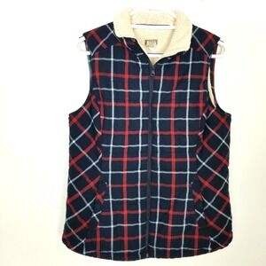 Duluth Trading‎ Co Women's Fleece Lined Plaid Vest Sz M Cotton Zip Up Outdoor